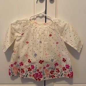 Baby gap 0-3 months. Floral shirt white black polkadots pink red purple flowers.